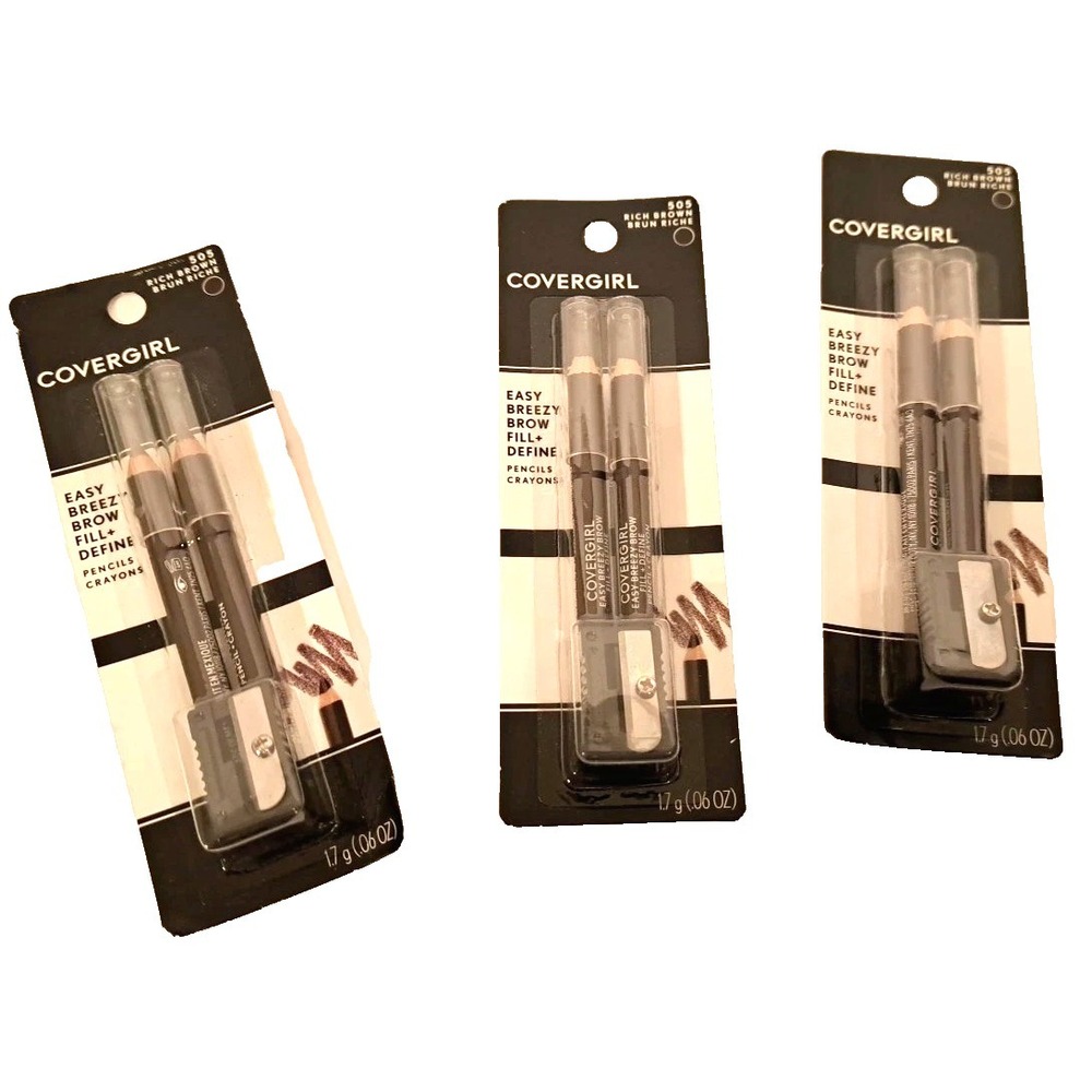 Lot of 3 Covergirl Easy Breezy Brow Fill + Define Pencils 505 Rich Brown 6 Total